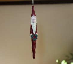 Vintage Pencil Ceramic Santa Claus Wreath Christmas Hanging Ornament Ski... - $159.26 MXN