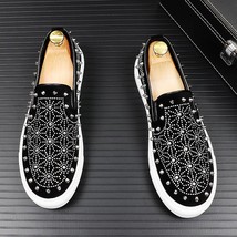 Embroidery Men loafers Black red  Rhinestones Spikes men shoes Rivets Casual Fla - £68.05 GBP