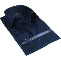 Men 100% Sateen Cotton Shirt Manschett Quesste Turkey Slim Fit 4010-07 Navy Blue image 7