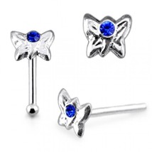 10PCs In BOX 925 Sterling Silver Cubic Zirconia Butterfly Shaped Nose Stud 22G - £43.40 GBP