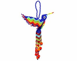 Hummingbird Hanging Figurine Ornament Czech Glass Seed Bead Fringe Tail Dangles  - £15.48 GBP