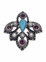 Signed Sarah Coventry Brooch Imperial Collection Antiqued Silvertone Tur... - £15.76 GBP