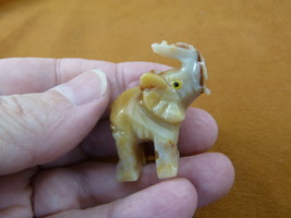 (Y-ELE-8) tan ELEPHANT carving SOAPSTONE stone figurine trunk lucky elep... - $8.59