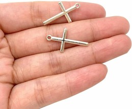 10 Cross Charms Antiqued Silver Cross Pendants Christian Catholic Religious 22mm - £4.39 GBP