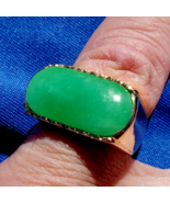 Earth mined Green Jadeite Jade Deco Ring Antique Solid 18k Gold Size 8.75 - $37,805.25