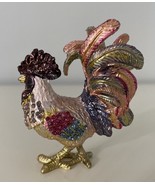 Multicolor Metal Bejewled Rooster Chicken Trinket Box Enamel Interior Go... - $242.96 MXN