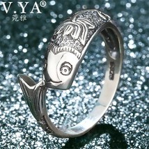 100% Real Pure 925 Sterling Silver Ring classic fish ring for women Wholesale Fi - £17.79 GBP