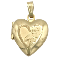 RVL vintage 14K yellow gold heart locket - engraved w/ flower delicate p... - £112.11 GBP