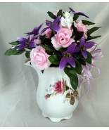 Lovely Handmade Pink/Purple Floral Arrangement in Antique Creamer Pitcher - £23.42 GBP