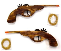 6 Solid Wood Elastic Shooting Long Barrel Gun 12 In Rubber Band Shoot Toy Pistol - £18.90 GBP