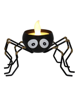 NEW Halloween Spider LED Tealight Candle & Holder 3D glittery legs black metal - $13.89 CAD