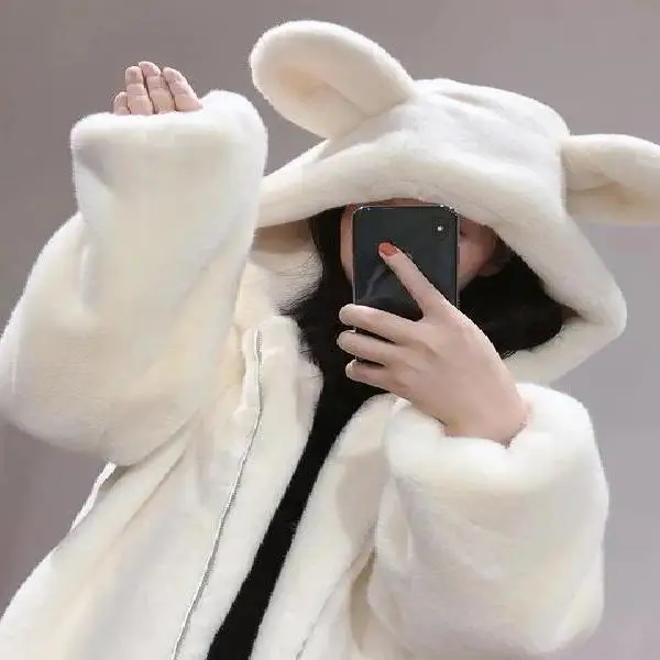 Winter New Cardigan Zipper Harajuku Hoodies Fashion Cute  Ears Plush Warm Loose  - £149.68 GBP
