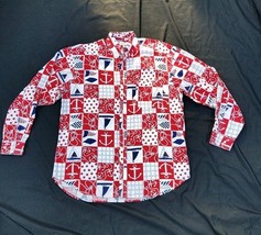Vtg 90s Alberto Bandit Jeans Button Up Shirt Navy Sailboats americana pa... - $24.75