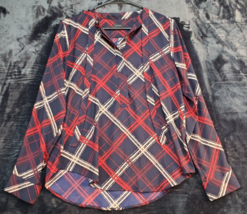 Ann Taylor Blouse Top Women Size Medium Multi Plaid 100% Polyester V Nec... - £11.96 GBP