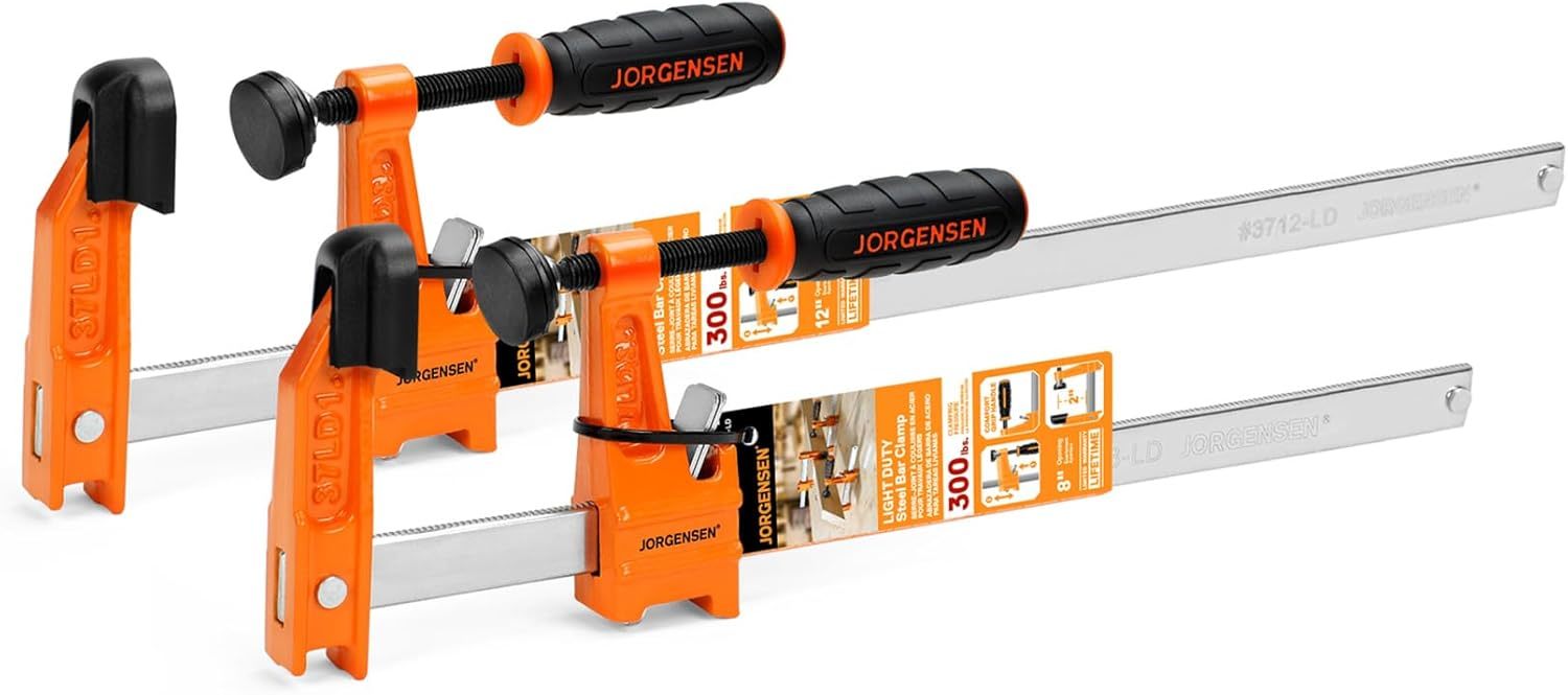 Jorgensen 2-Piece Steel Bar Clamp Set, Light Duty F-Clamp, 8-Inch &amp; 12-Inch - $30.96