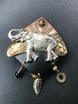 Estate Mixed Metal w Elephant Tiny Brown Stone &amp; Dainty Charms Pin Brooch – 2.75 - £8.97 GBP