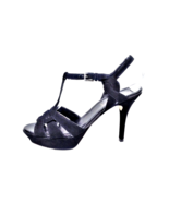 Women Size 8 High Heels Black Platform Sandal FORMENTINI T-strap Suede Italy - $45.00