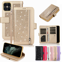 For Apple iPhone 12 Pro Max/12 Mini Bling Leather Wallet Stand Phone Case Cover - £45.99 GBP