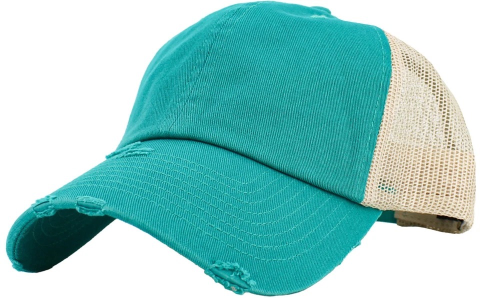 Vintage Distressed Mesh Back Dad Hat Baseball Cap Unconstructed Turquois... - $24.99