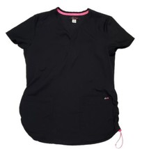 Koi Lite Women&#39;s Scrub Top S Black Elastic Side Ruching Pockets - £8.88 GBP