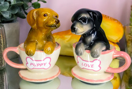 Black Chocolate Teacup Dachshund Puppies Puppy Love Ceramic Salt Pepper ... - £13.39 GBP