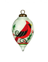 Festive Glitter Red Cardinal Hand Painted Mouth Blown Glass Ornament - £134.93 GBP