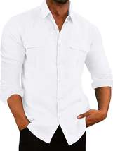 Men&#39;s Full Size Long Sleeve Button Down Shirt with Dual Chest Pockets Pl... - $31.49
