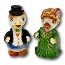 Anthropomorphic Ducks Salt &amp; Pepper Japan Set Top Hat Green Dress Vintage 1950s - $46.48