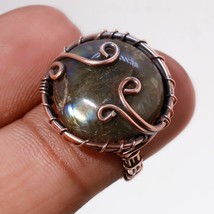 Blue Fire Labradorite Gemstone Handmade Copper Wire Wrap Ring Jewelry 4&quot; SA 540 - £5.20 GBP