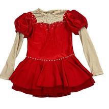 Girls Red Long Sleeve Rhinestone Ice Figure Skating Dress - $91.20