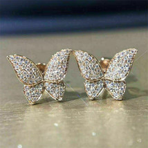 1.25Ct Imitación Diamante Pendientes en Forma de Mariposa 14k Baádo Oro Amarillo - £47.35 GBP