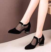 Summer Women High Heel Shoes Mesh Breathable Pumps Zip Pointed Toe Thick Heels F - £27.14 GBP