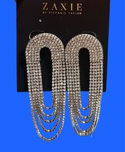 Zaxie by Stephanie Taylor Draped Crystal Chandelier Earrings in Silver New - $24.74