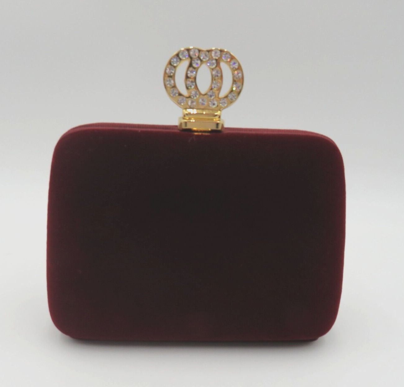 Primary image for Burgundy Velvet Purse Clutch Rhinestone Gold Tone Clasp Removable Chain Strap