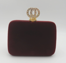 Burgundy Velvet Purse Clutch Rhinestone Gold Tone Clasp Removable Chain ... - £14.79 GBP