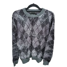 BKE Pullover Sweater Large Mens Black Grey Crew Neck Long Sleeve Diamond Pattern - £16.12 GBP