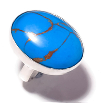 Blue Copper Turquoise Oval Cab Gemstone 925 Silver Overlay Handmade Ring US-8.25 - £7.93 GBP