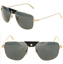 CARTIER Santos Dumont Screw CT0037S Gold Black Leather Pilot Sunglasses 0037 007 - £1,070.79 GBP