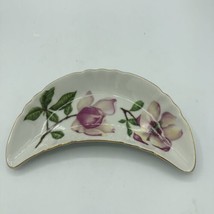 Mitterteich Bavaria Crescent Dish 6-1/2&quot; Long Pink Floral Germany 4255 V... - £8.79 GBP