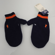 Ralph Lauren Angora Fur mittens Navy Blue Orange Pony Logo gloves size 4... - $24.74