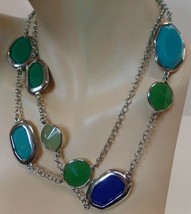 Premier Designs (PD) Silvertone Blues &amp; Greens 36&quot; Necklace - £15.56 GBP