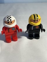 Lego Duplo Race Car Auto Racer Driver Man Lot Of 2. Red And Black Suits - £11.56 GBP