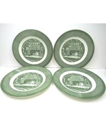 4 VTG Colonial Homestead Royal Green Home Scene Rim 9 7/8" Dinner Plates USA MCM - £33.92 GBP