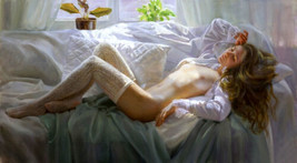 White lace socks nude woman Oil Painting Art Printed canvas Giclee - $9.49+