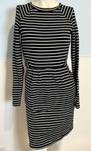 Joules Black with White Stripes Knit Long Sleeve Round Neck Dress Size 4 - £18.62 GBP