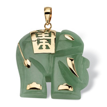 PalmBeach Jewelry Genuine Green Jade 14k Gold Good Fortune Elephant Pendant - £102.86 GBP