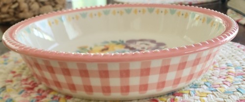 Pioneer Woman ~ Sweet Romance ~ 9.4" Stoneware ~ Gingham w/Floral Design Pie Pan Item image 9