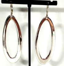 Vintage Silver Color Long Oval Open  Dangle Pierced Earrings - $10.99