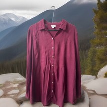 J Jill Top Womens Large Burgundy Red Button Front Pleated Classic Blouse Tunic - £18.56 GBP