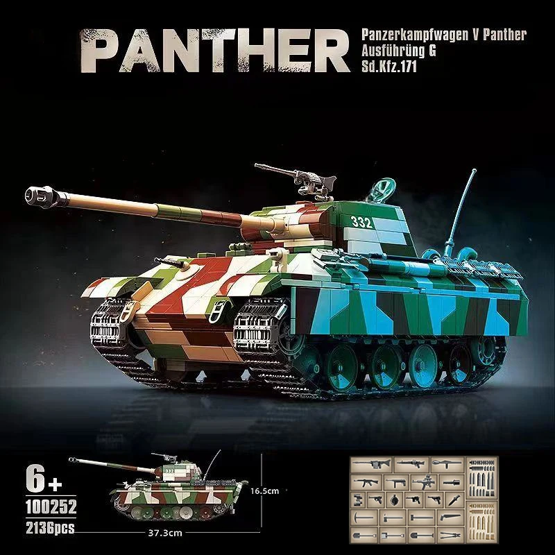 2136 PCS Germany WW2 Military Panther Leopard Medium Tank Model Building Blocks - £79.52 GBP